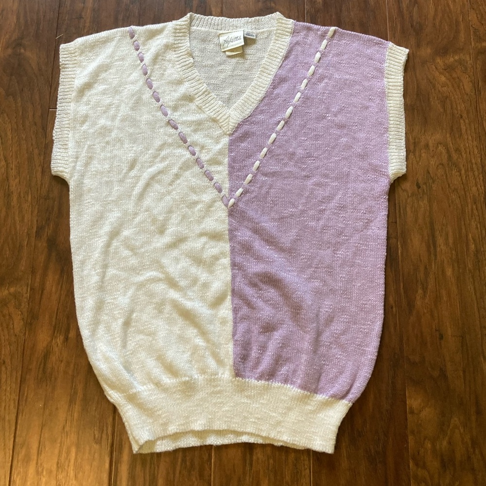 Vintage Color Block Short Sleeve Sweater Size Large